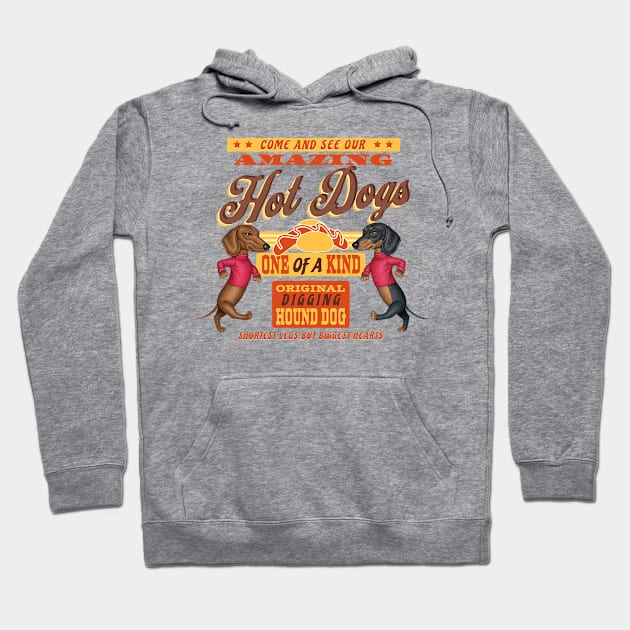 Funny doxie Dogs on an Amazing Dachshunds tee Hoodie by Danny Gordon Art